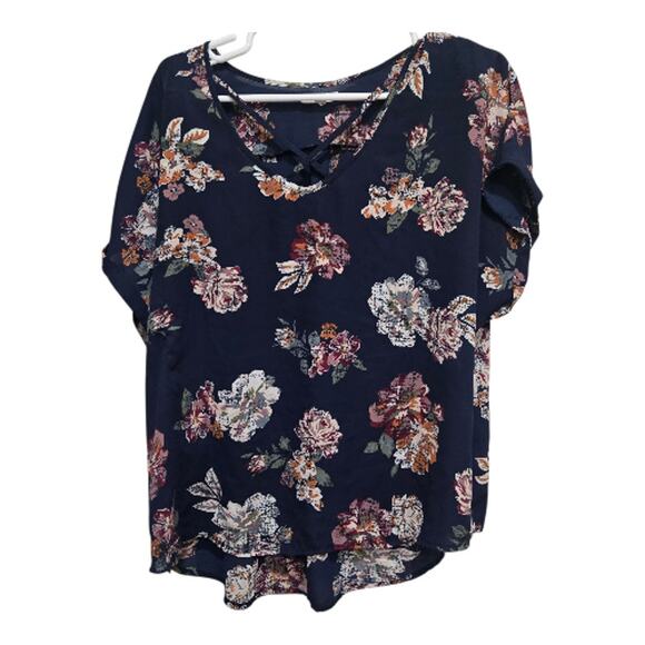 Maurices Navy Floral Criss Cross Blouse Size XL - Picture 1 of 9